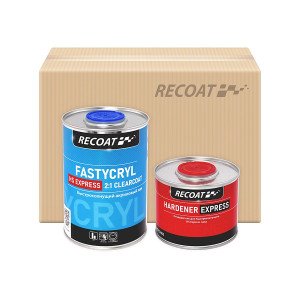 RECOAT RC-FCC10 2K HS Express FASTYCRYL Быстросохнущий прозрачный акриловый лак 1 л. с отвердителем 0,5 л. (6 комплектов, 9 литров)