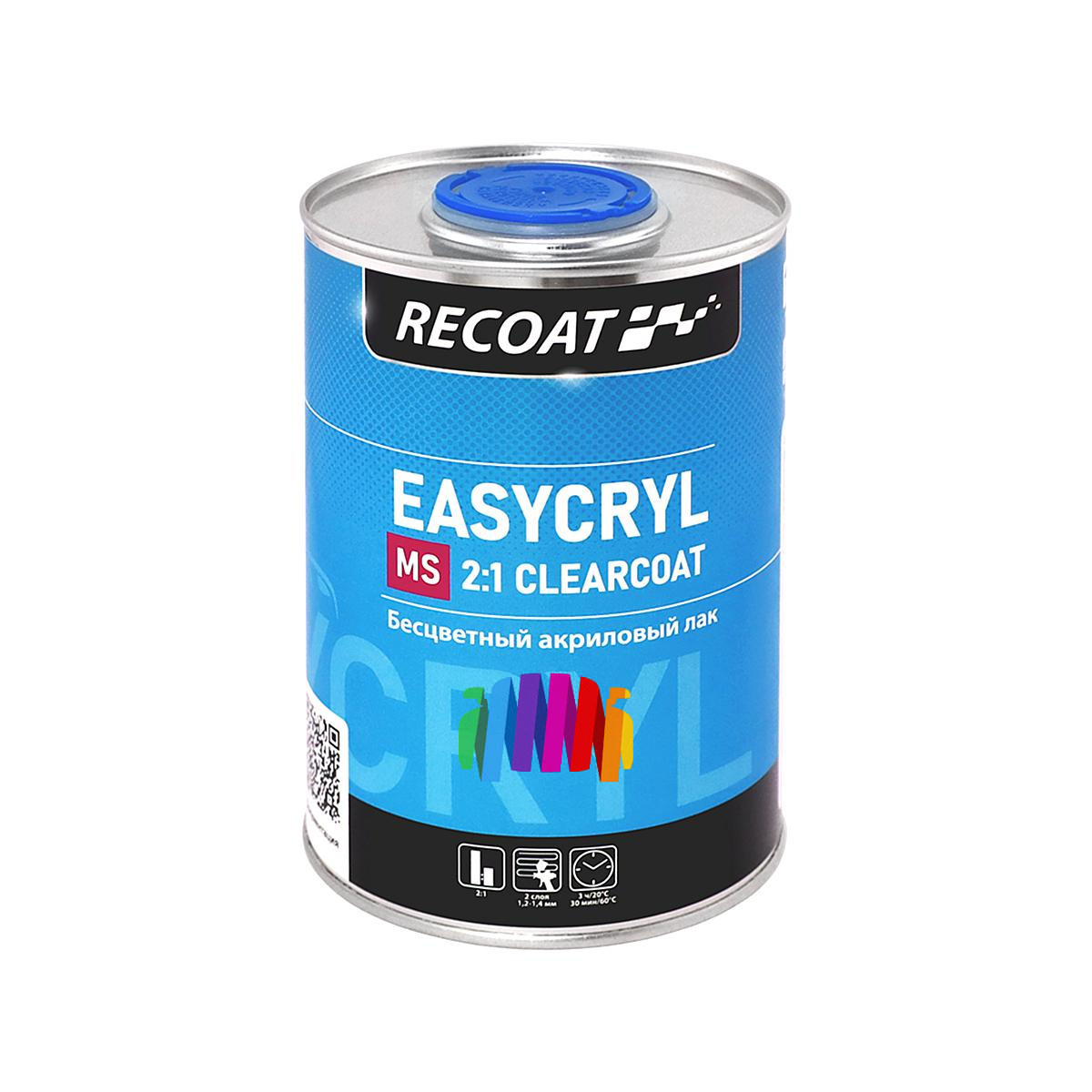 Прозрачный автомобильный акриловый лак RECOAT 2K MS Easycryl (RC-ECC10) 1 л. с отвердителем 0,5 л. 3