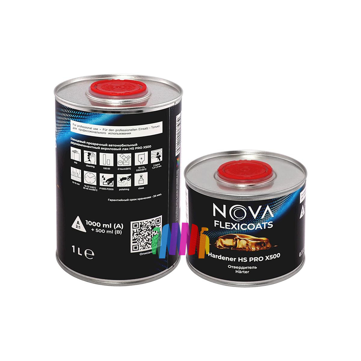 Глянцевый прозрачный автомобильный акриловый лак NOVA Flexicoats 2+1 HS PRO X500 1 + 0,5 л. 2