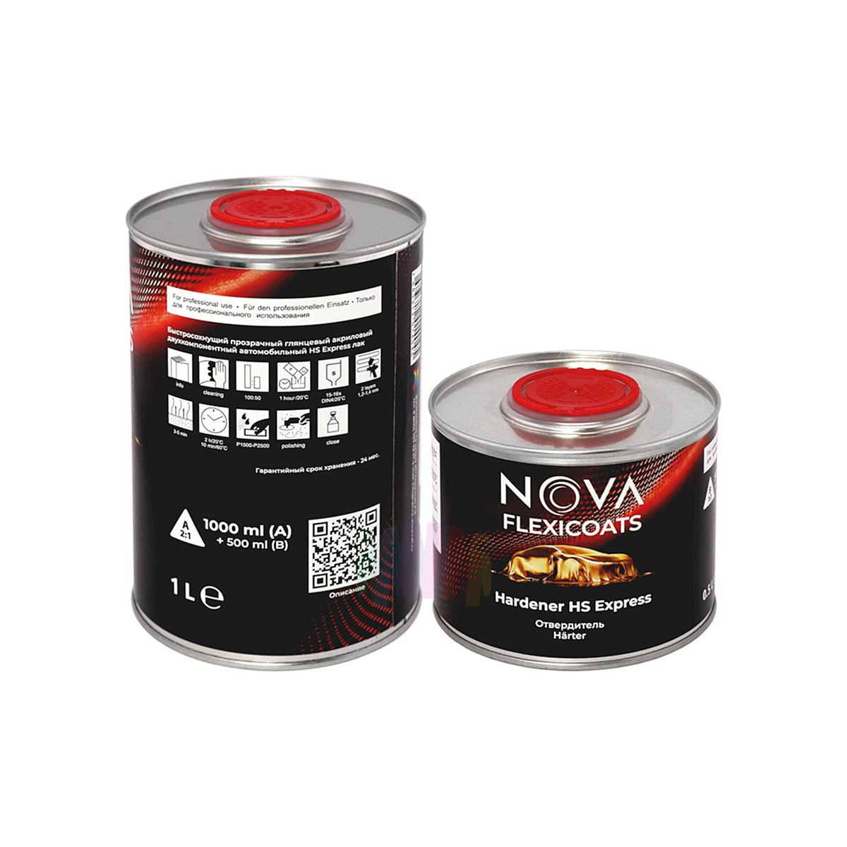 Быстросохнущий автомобильный акриловый лак NOVA Flexicoats 2+1 HS Express 1 + 0,5 л. 2