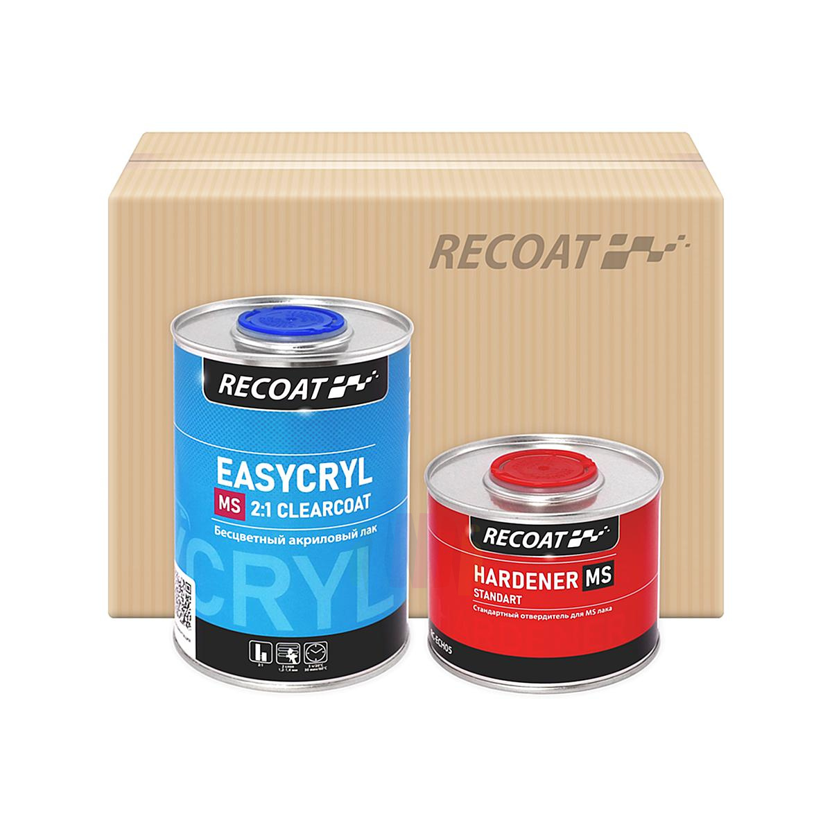 RECOAT RC-ECC10 2K MS EASYCRYL Прозрачный автомобильный акриловый лак 1 л. с отвердителем 0,5 л. (6 комплектов, 9 литров)