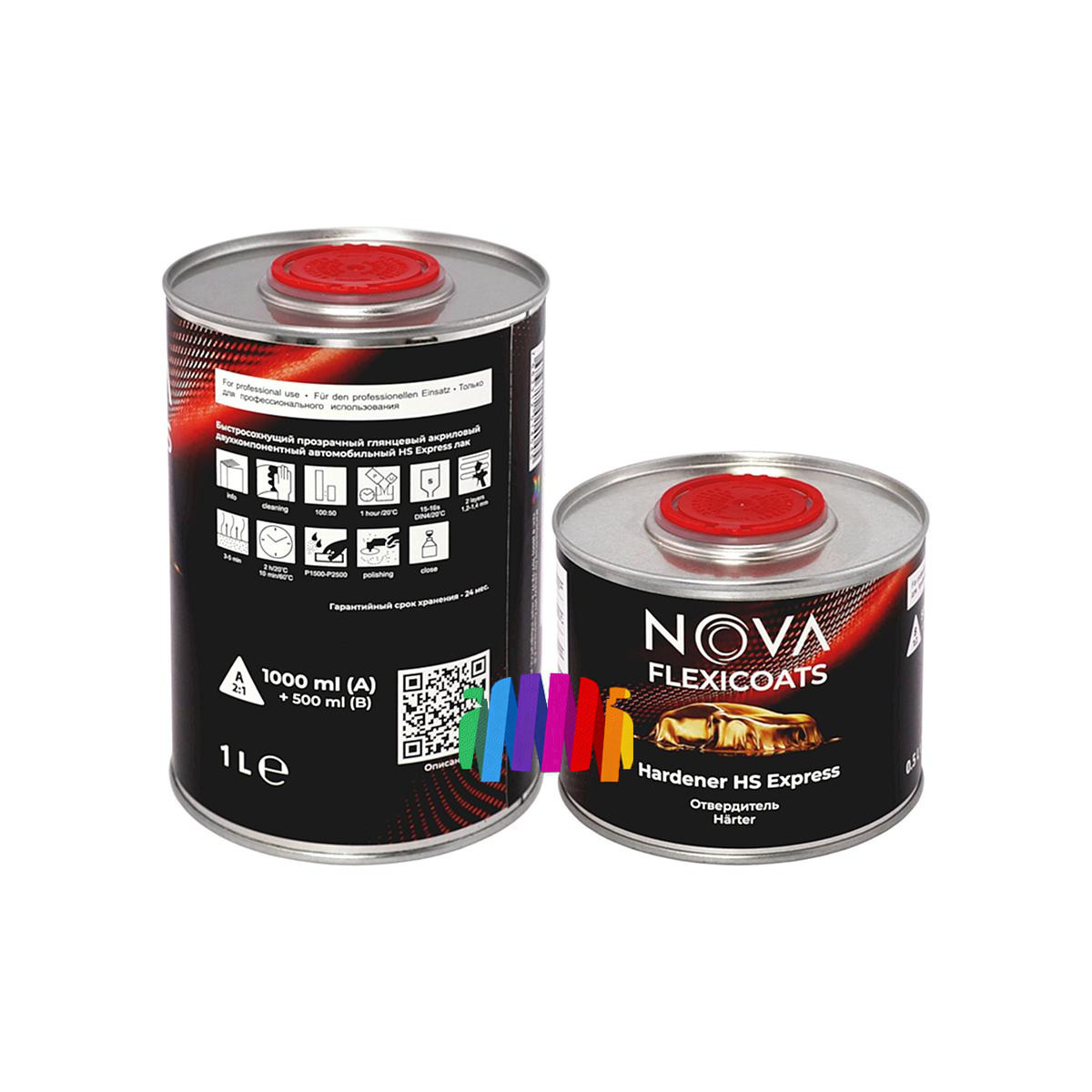 Быстросохнущий автомобильный акриловый лак NOVA Flexicoats 2+1 HS Express 1 + 0,5 л. 2