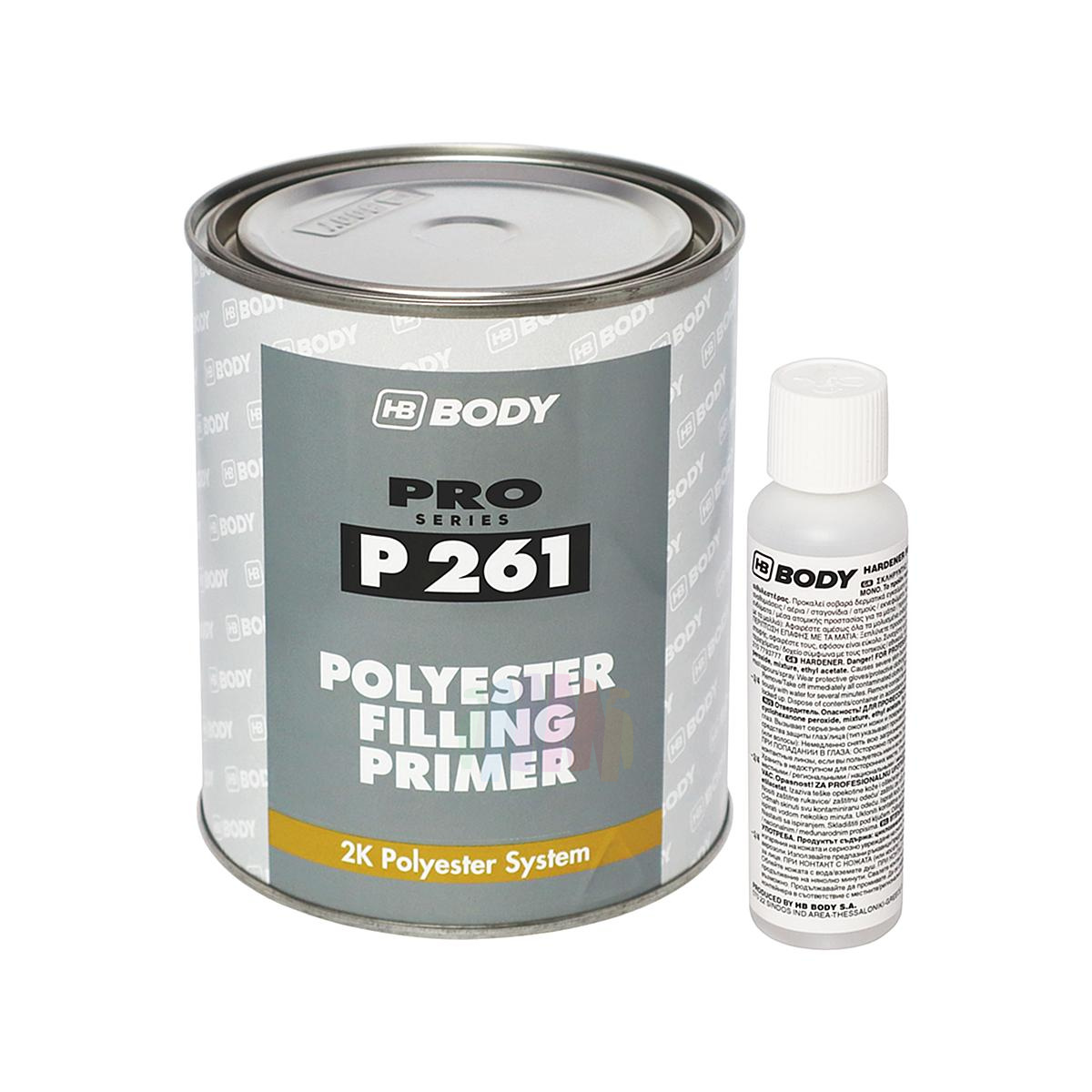 HB BODY P261 Polyester Filling Primer Грунт-наполнитель полиэфирный автомобильный окрашиваемый 1 л. с отвердителем 50 мл.