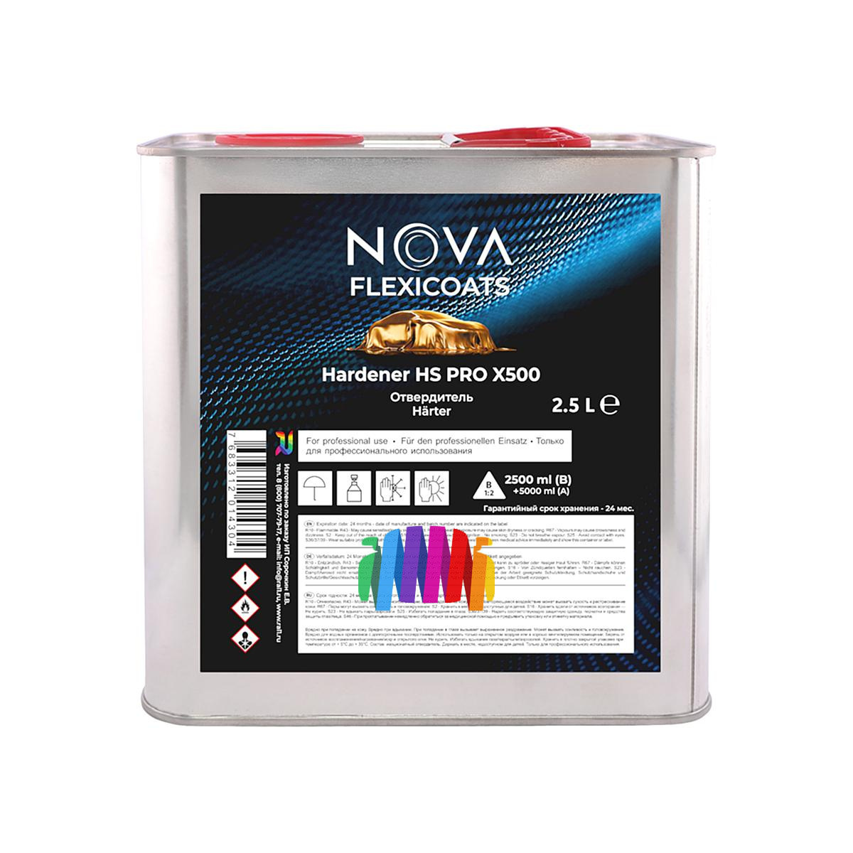 Глянцевый прозрачный автомобильный акриловый лак NOVA Flexicoats 2+1 HS PRO X500 5 л. + 2,5 л. 3
