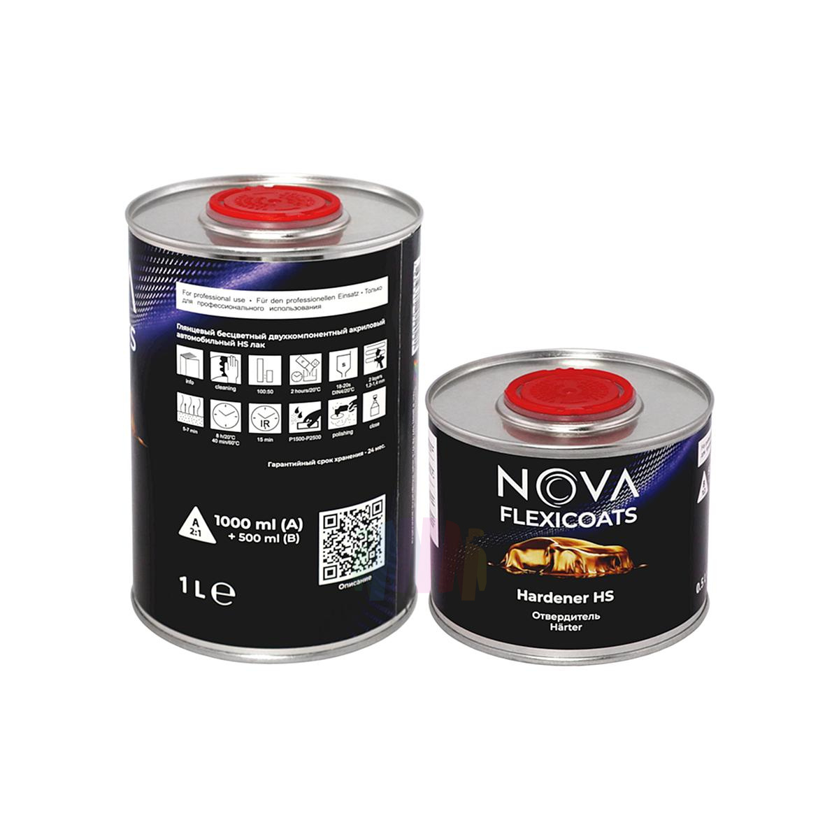 Прозрачный глянцевый акриловый автомобильный лак NOVA Flexicoats 2+1 HS 1 л. с отвердителем 0,5 л. 2