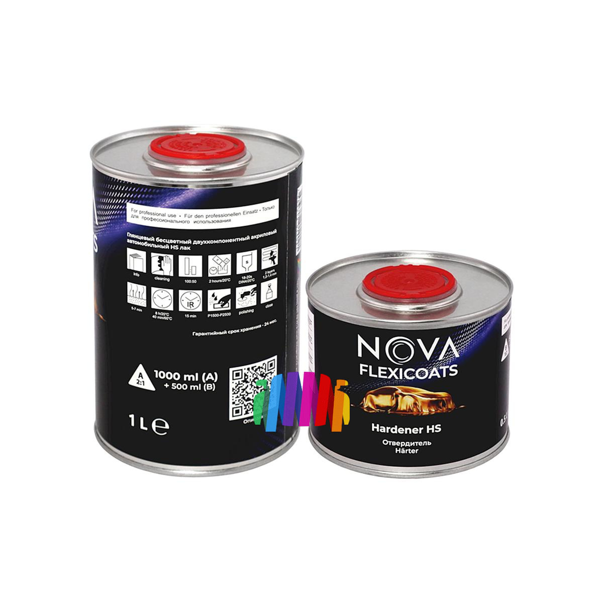 Прозрачный глянцевый акриловый автомобильный лак NOVA Flexicoats 2+1 HS 1 л. с отвердителем 0,5 л. 2