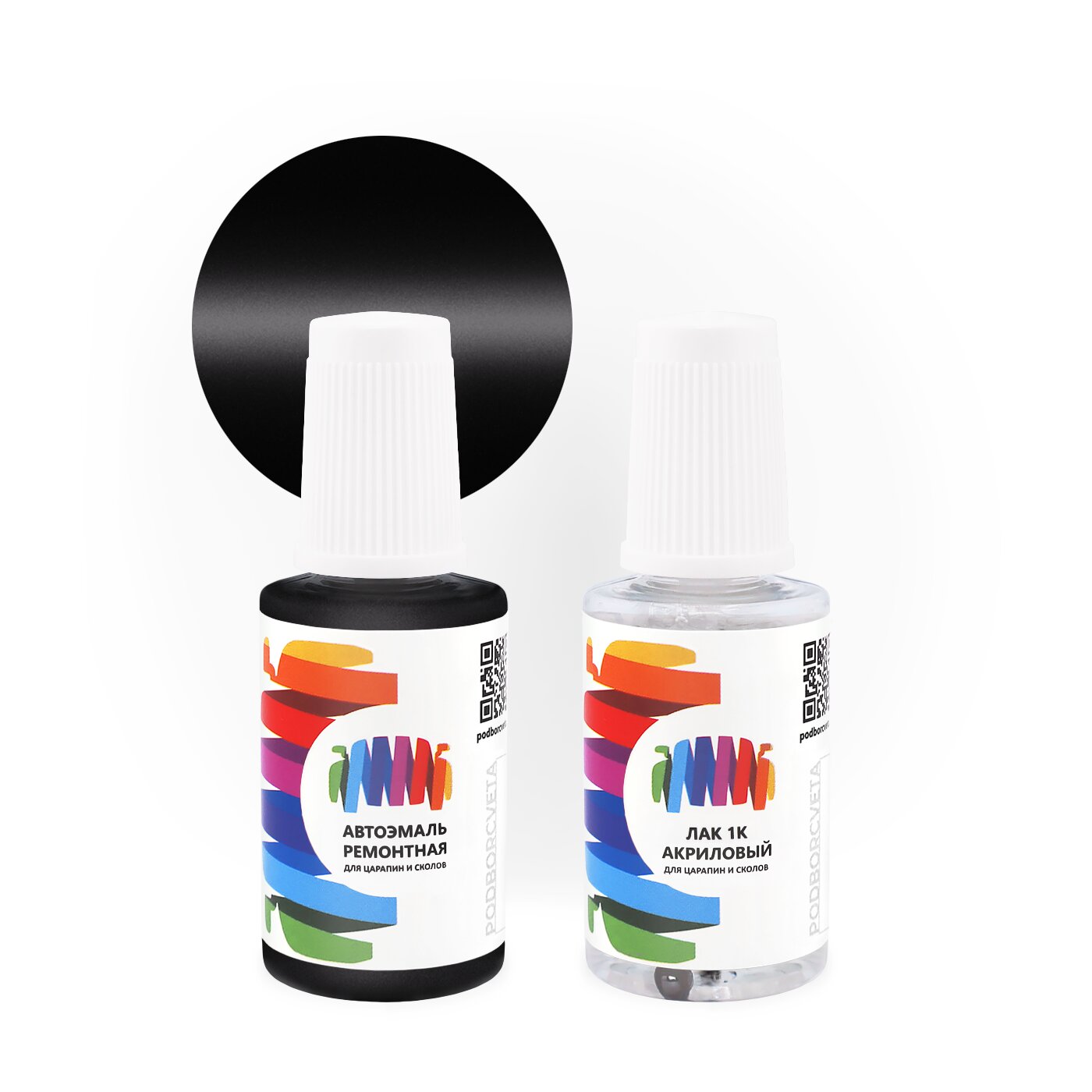 Подкраска для DAF (ДАФ) «Satijnzwart», код цвета 1347677-6297, 1347677-6297-AA-F, 6297, F7478 (черный), базовая автоэмаль с кисточкой от сколов и царапин, штрих-корректор 20 мл.