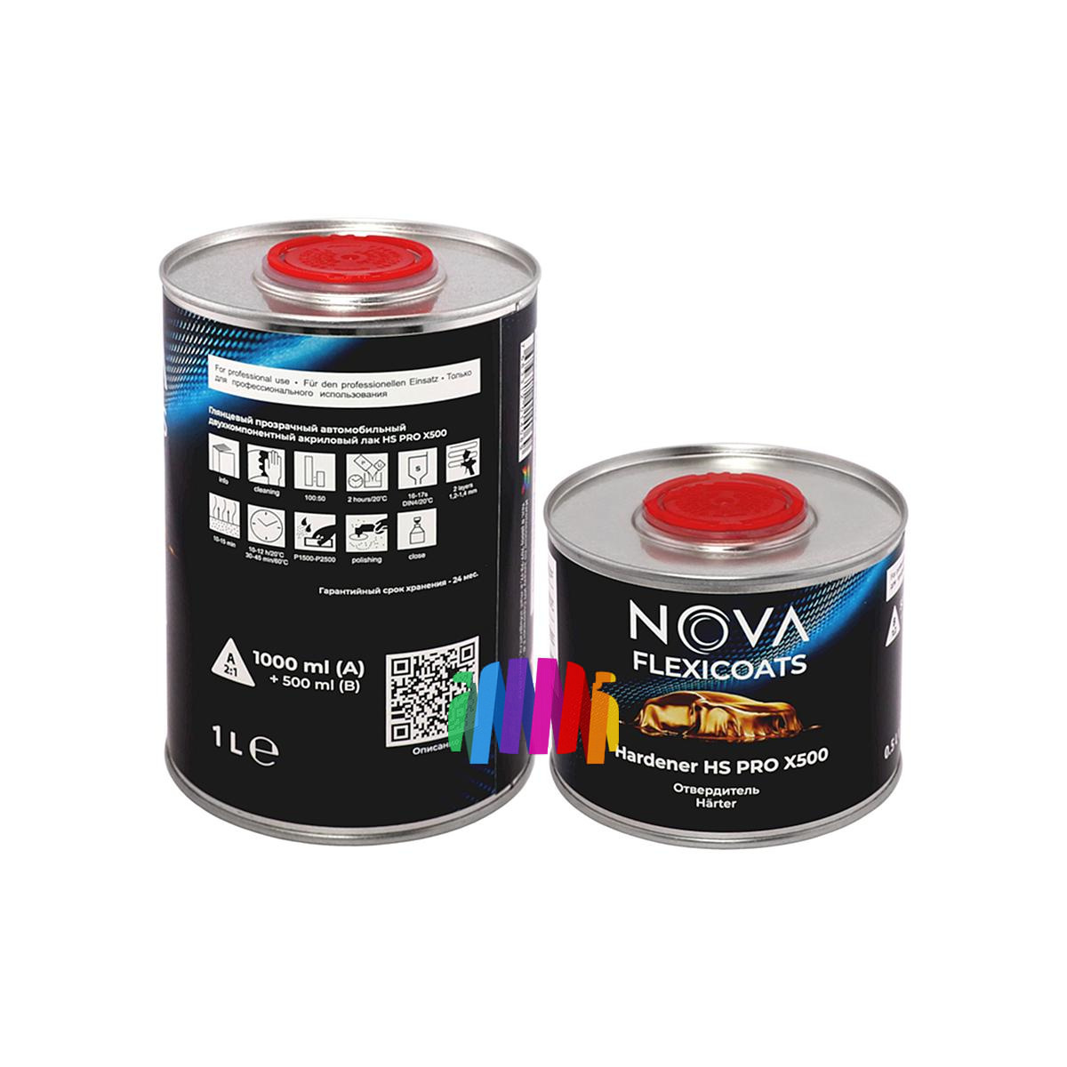 Глянцевый прозрачный автомобильный акриловый лак NOVA Flexicoats 2+1 HS PRO X500 1 + 0,5 л. 2