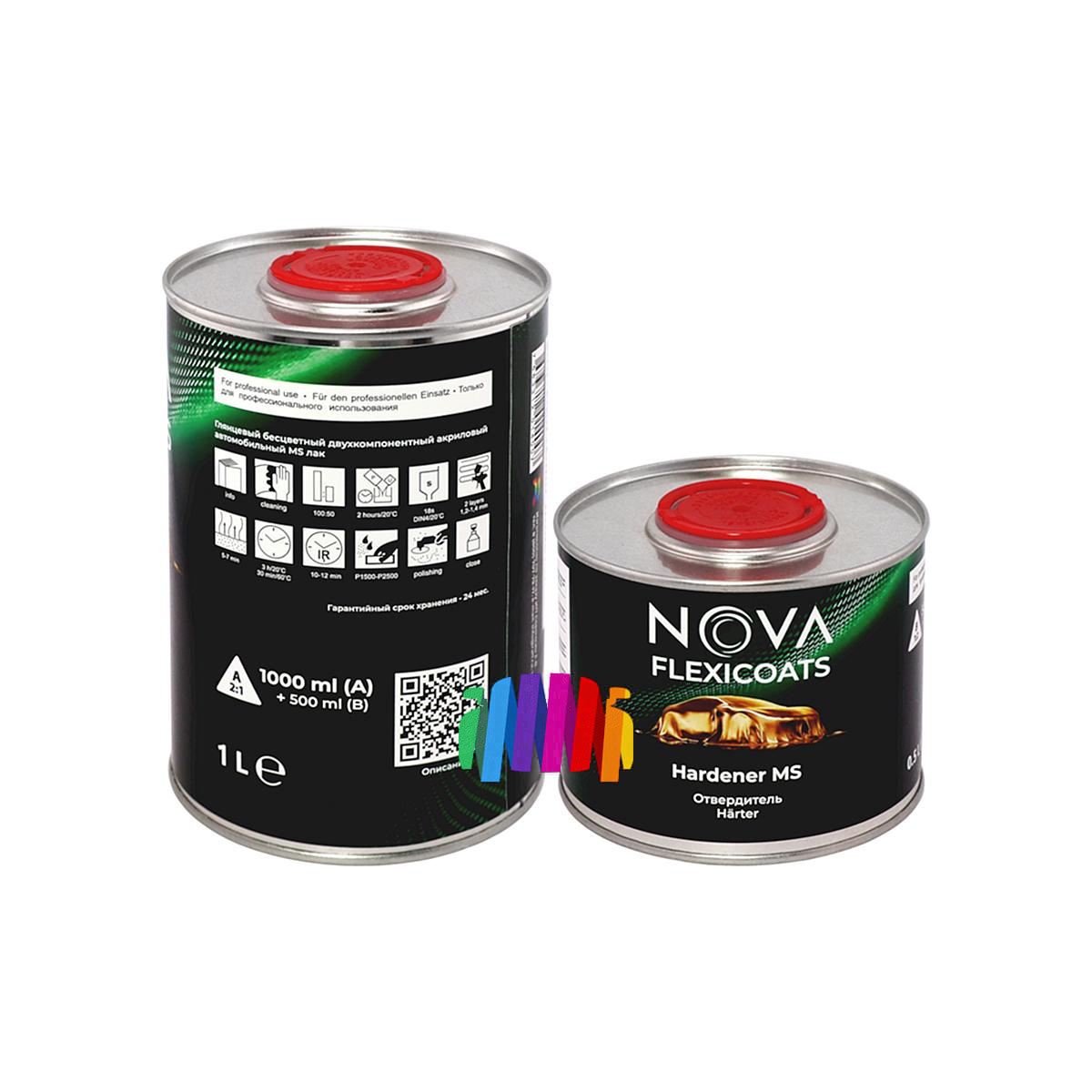 Глянцевый бесцветный акриловый автомобильный лак NOVA Flexicoats 2+1 MS 1 л. с отвердителем 0,5 л. 2