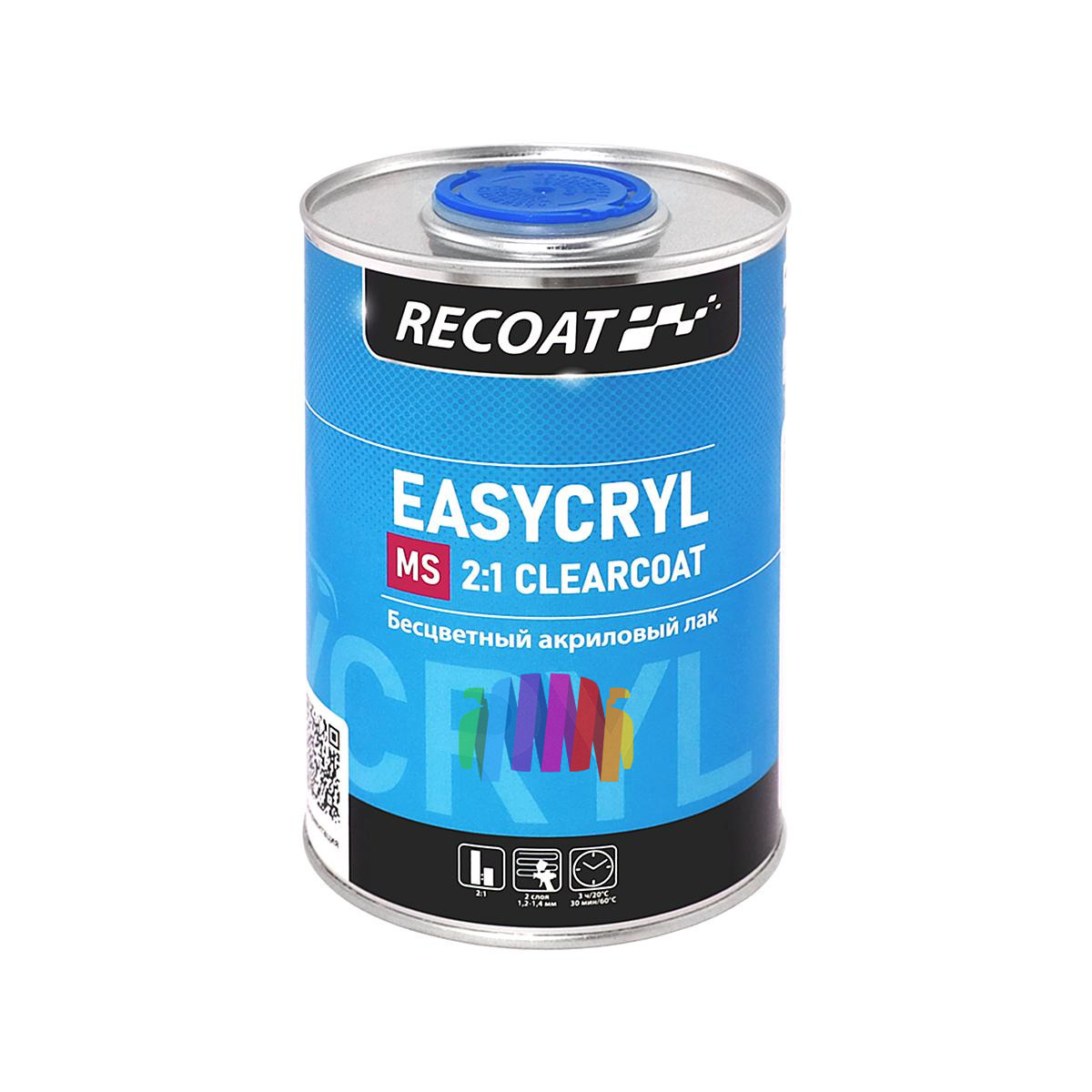 Прозрачный автомобильный акриловый лак RECOAT 2K MS Easycryl (RC-ECC10) 1 л. с отвердителем 0,5 л. 3