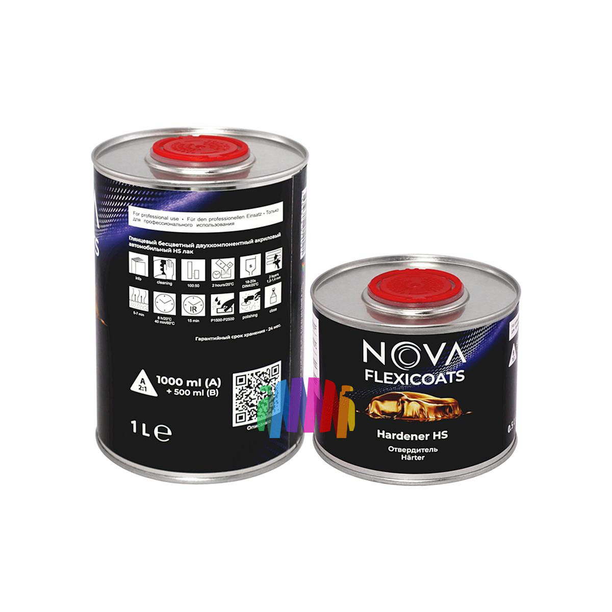 Прозрачный глянцевый акриловый автомобильный лак NOVA Flexicoats 2+1 HS 1 л. с отвердителем 0,5 л. 2