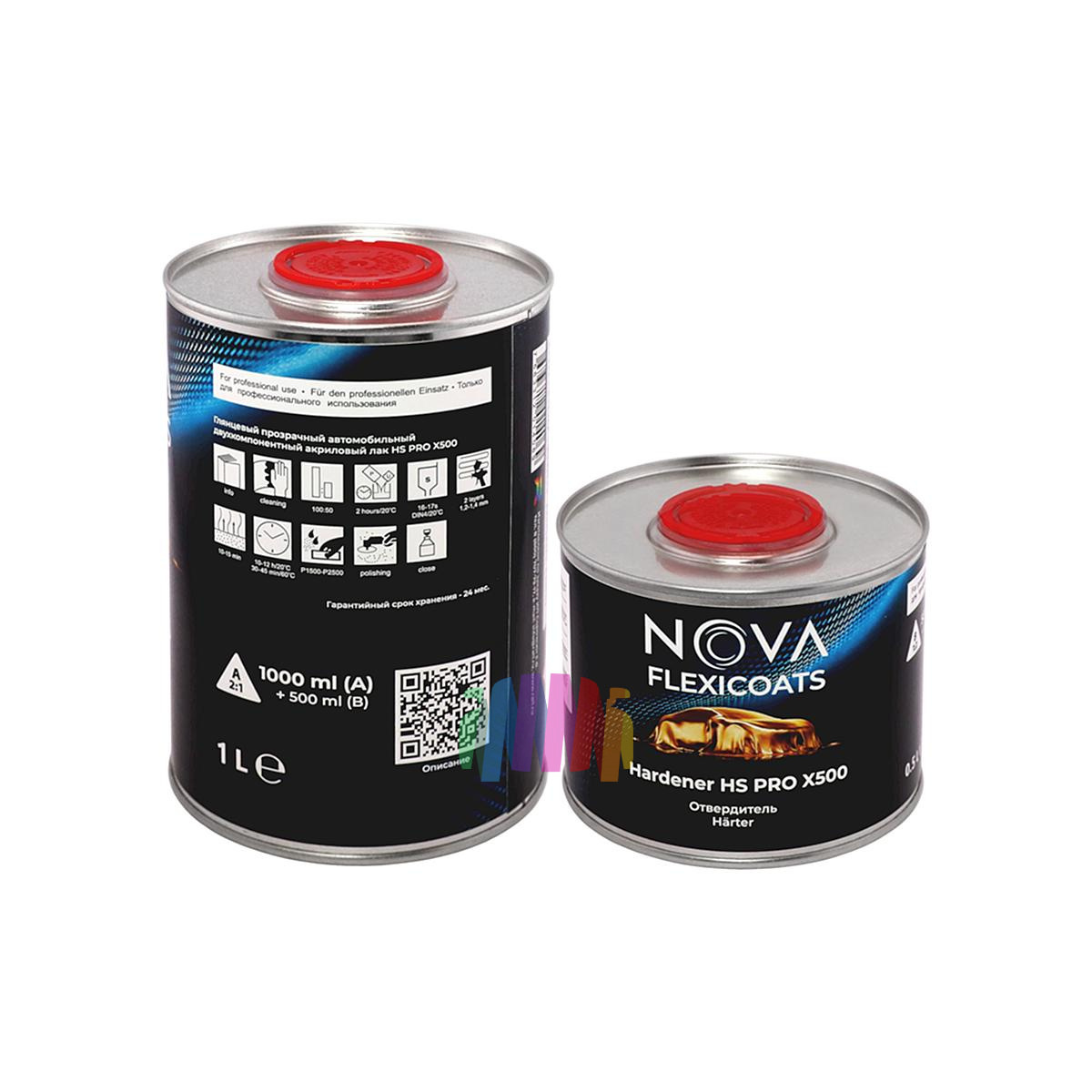 Глянцевый прозрачный автомобильный акриловый лак NOVA Flexicoats 2+1 HS PRO X500 1 + 0,5 л. 2