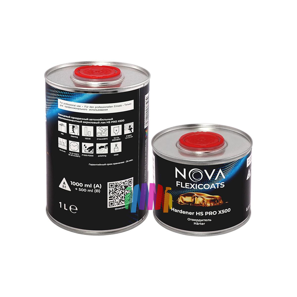 Глянцевый прозрачный автомобильный акриловый лак NOVA Flexicoats 2+1 HS PRO X500 1 + 0,5 л. 2