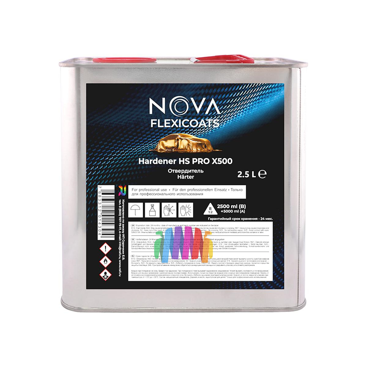Глянцевый прозрачный автомобильный акриловый лак NOVA Flexicoats 2+1 HS PRO X500 5 л. + 2,5 л. 3