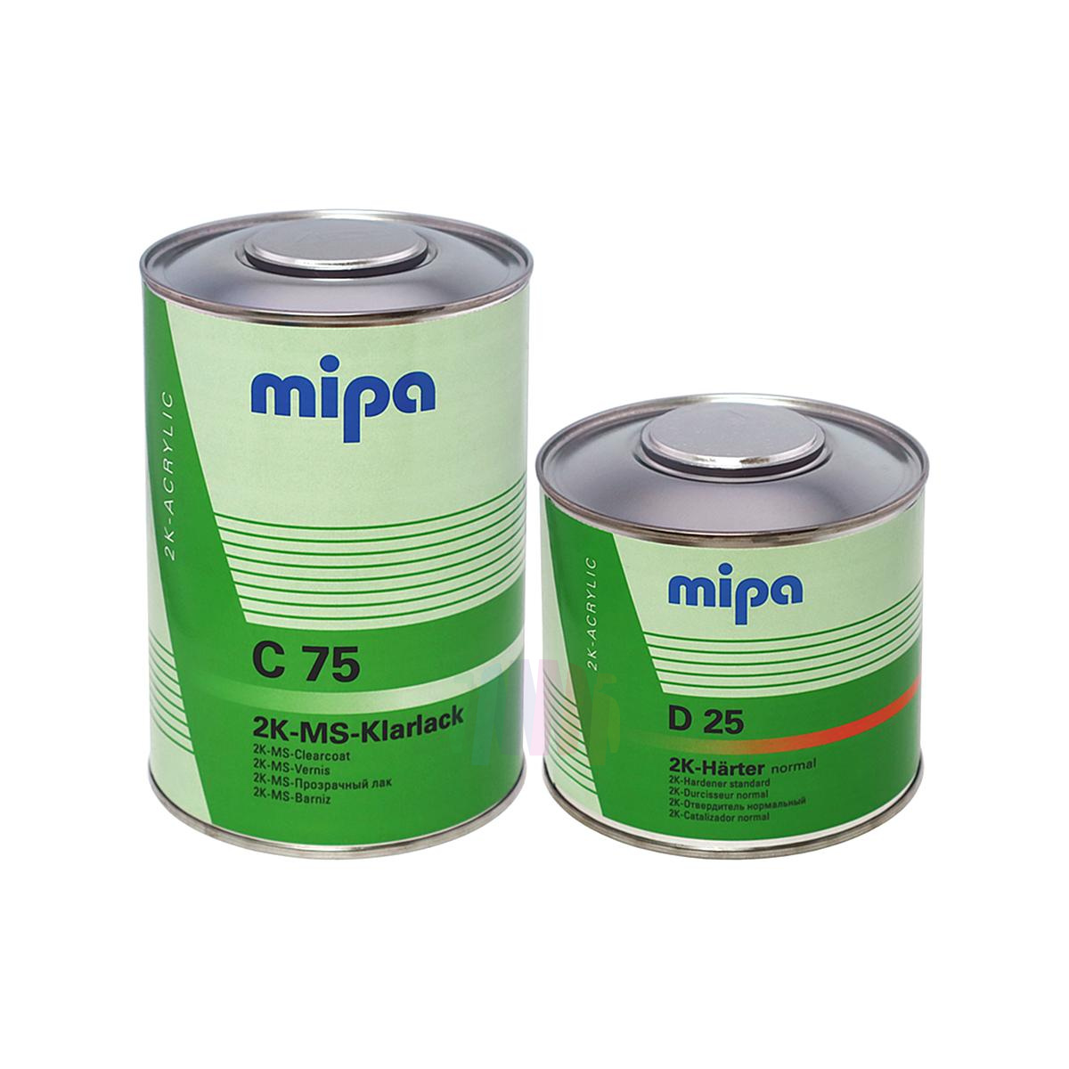 MIPA C75 2K MS Klarlack Прозрачный акриловый автомобильный лак 1 л. с отвердителем 0,5 л.